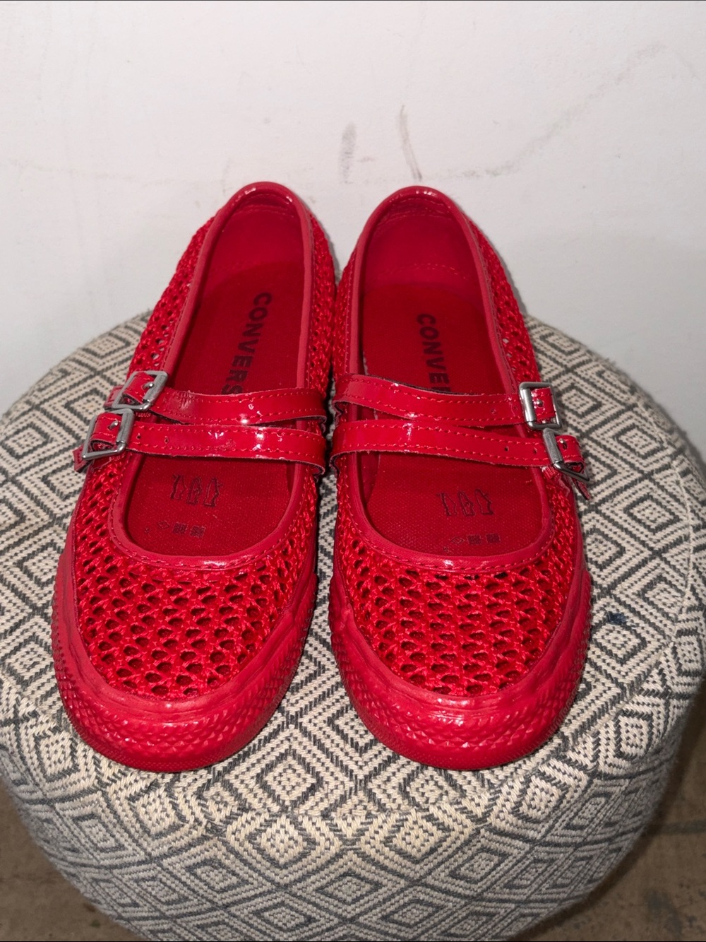 Converse Women’s Size 5.5 Red Mary Jane Sneakers Double Buckle Mesh NEW NO TAGS
